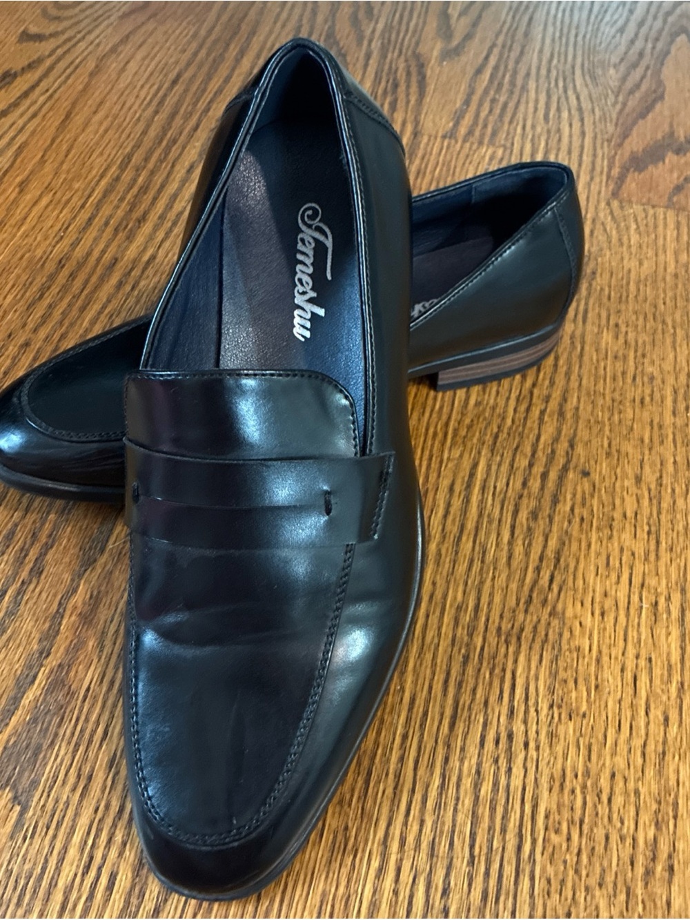 Tano Black Leather Penny-Style Slip-On Loafers